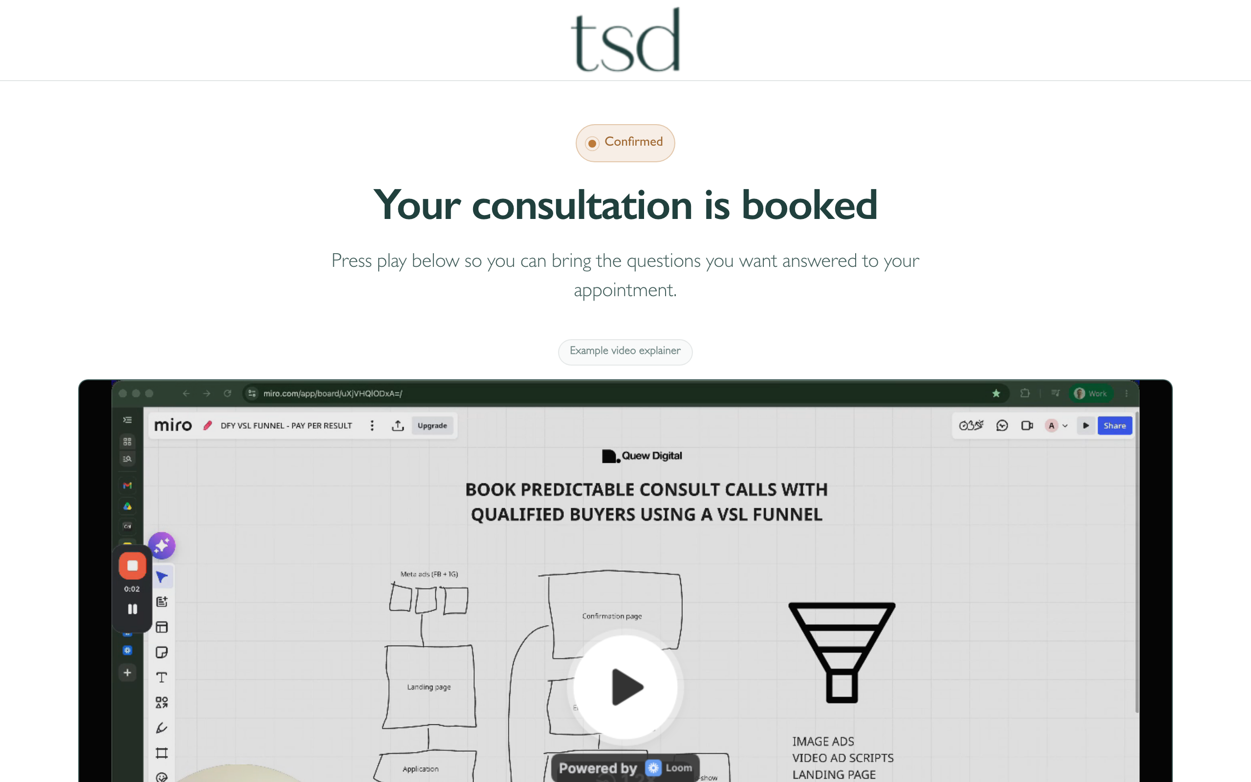 Confirmation page preview