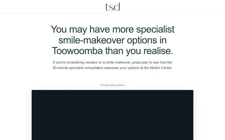 Landing page preview for Toowoomba Specialist Dental